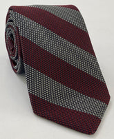 Charcoal Gray & Red Grenadine Fina Wide Stripe Silk Tie GFBST-1
